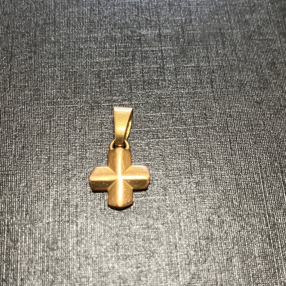 18K Italian rose gold, square cross pendant domed, beveled 3 dimensional